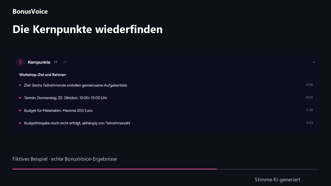 BonusVoice product example with a German workshop summary